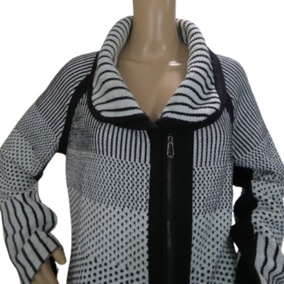 Alison Sheri Zippered Patchwork Sweater Jacket - Picture 2 of 5